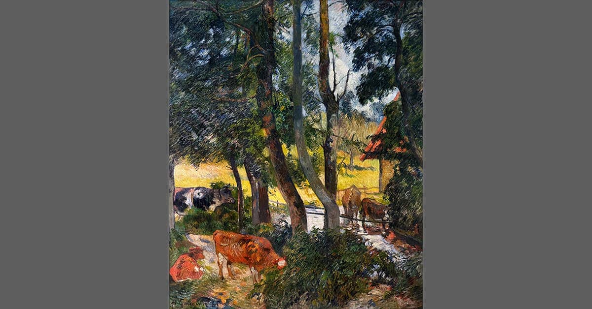 paul-gauguin-norman-landscape-cows-at-the-watering-hole
